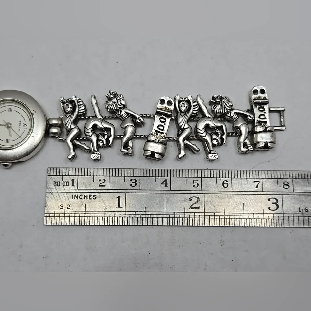 Vintage Rare Tofa Silde Gymnastics Dance Charm Bracelet Watch Silver New Battery